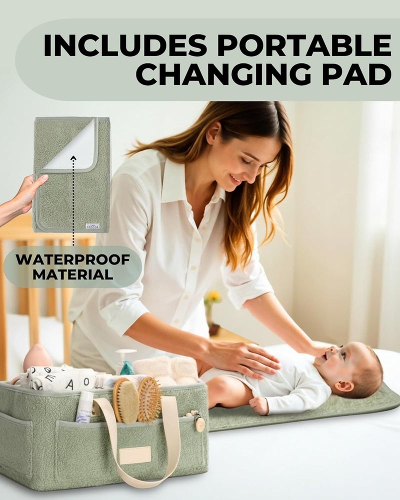 Toodly Baby Diaper Caddy Organizer with Portable Changing Mat - Teddy Fleece Diaper Organizer for Changing Table - Basket for Changing Essentials - Baby Essentials Organizer with Removable Dividers - Image 2